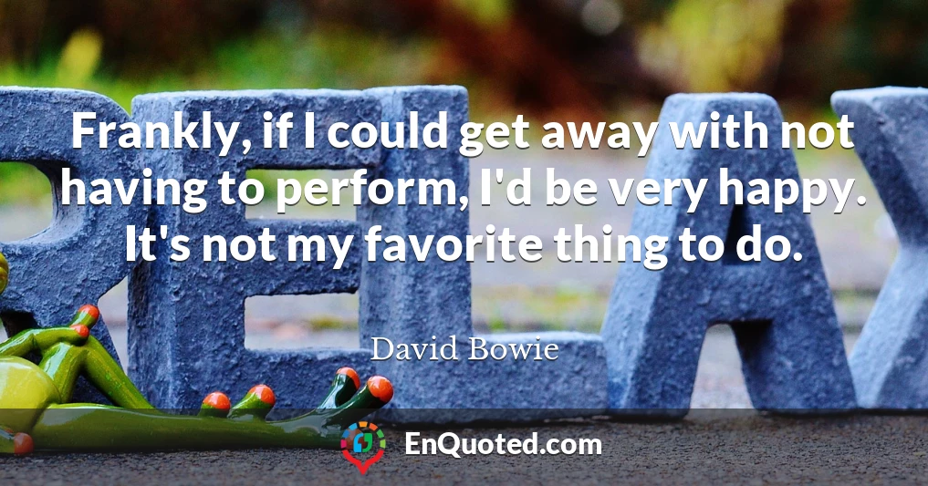 Frankly, if I could get away with not having to perform, I'd be very happy. It's not my favorite thing to do.