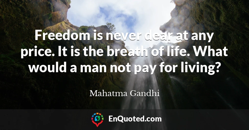Freedom is never dear at any price. It is the breath of life. What would a man not pay for living?