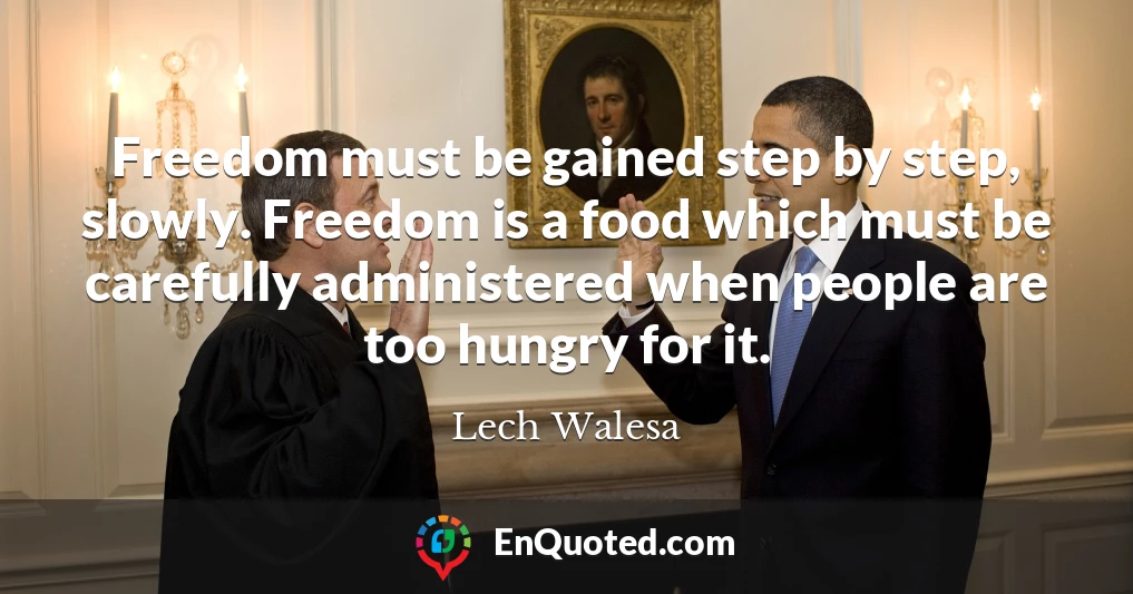 Freedom must be gained step by step, slowly. Freedom is a food which must be carefully administered when people are too hungry for it.