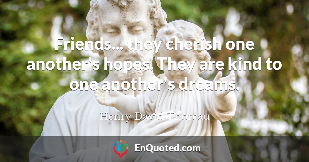 Henry David Thoreau Quote: Friends, they cherish one another's hopes. They  are kind to one anothe…