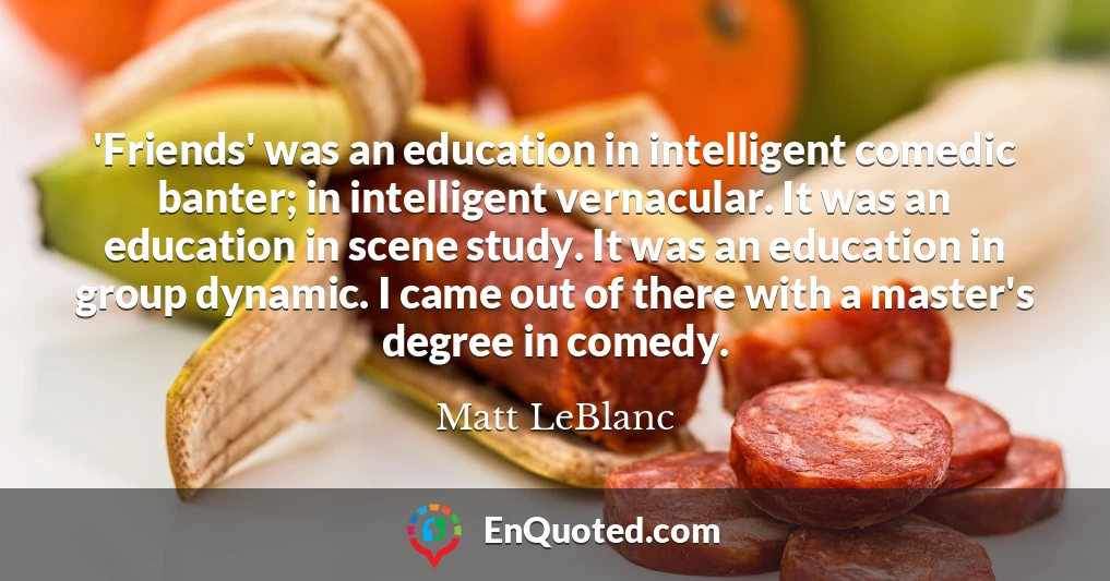 'Friends' was an education in intelligent comedic banter; in intelligent vernacular. It was an education in scene study. It was an education in group dynamic. I came out of there with a master's degree in comedy.