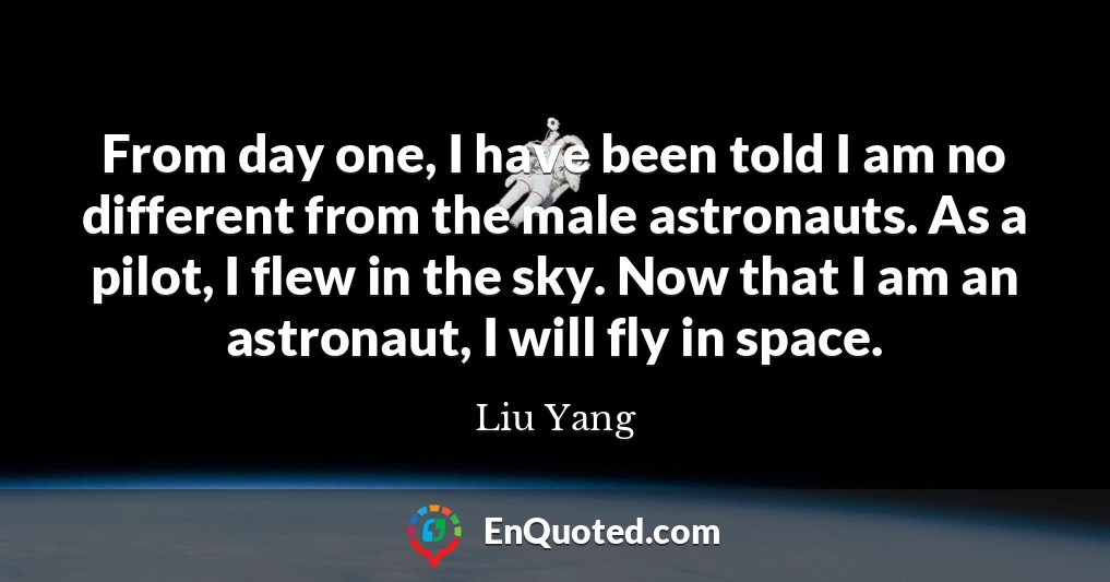 From day one, I have been told I am no different from the male astronauts. As a pilot, I flew in the sky. Now that I am an astronaut, I will fly in space.