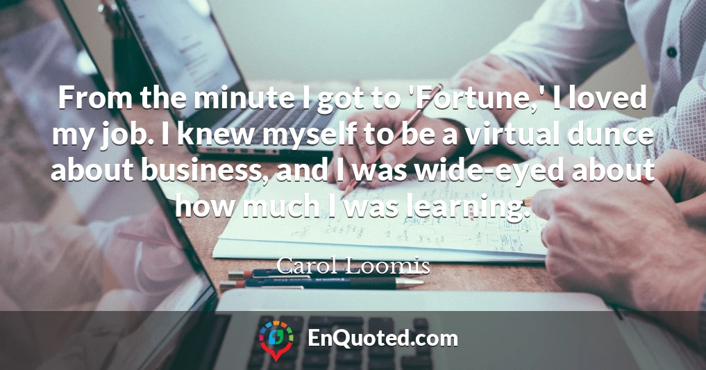 From the minute I got to 'Fortune,' I loved my job. I knew myself to be a virtual dunce about business, and I was wide-eyed about how much I was learning.