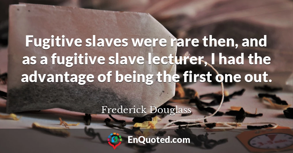Fugitive slaves were rare then, and as a fugitive slave lecturer, I had the advantage of being the first one out.