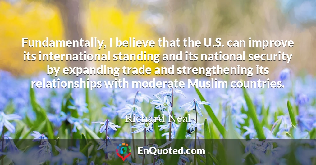 Fundamentally, I believe that the U.S. can improve its international standing and its national security by expanding trade and strengthening its relationships with moderate Muslim countries.