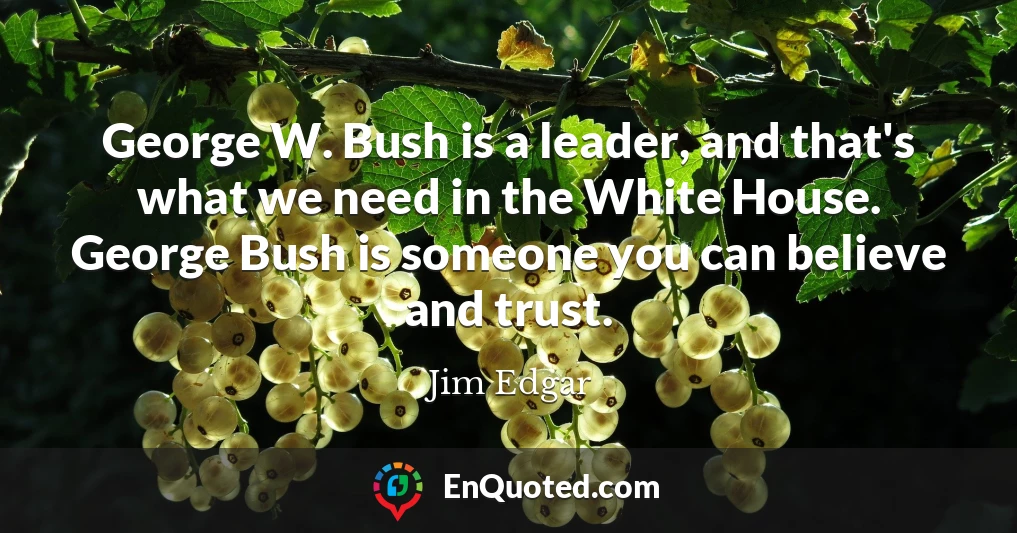 George W. Bush is a leader, and that's what we need in the White House. George Bush is someone you can believe and trust.