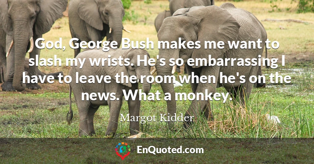 God, George Bush makes me want to slash my wrists. He's so embarrassing I have to leave the room when he's on the news. What a monkey.