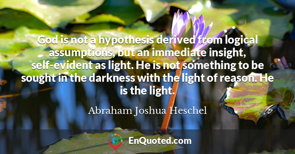 God is not a hypothesis derived from logical assumptions, but an immediate insight, self-evident as light. He is not something to be sought in the darkness with the light of reason. He is the light.