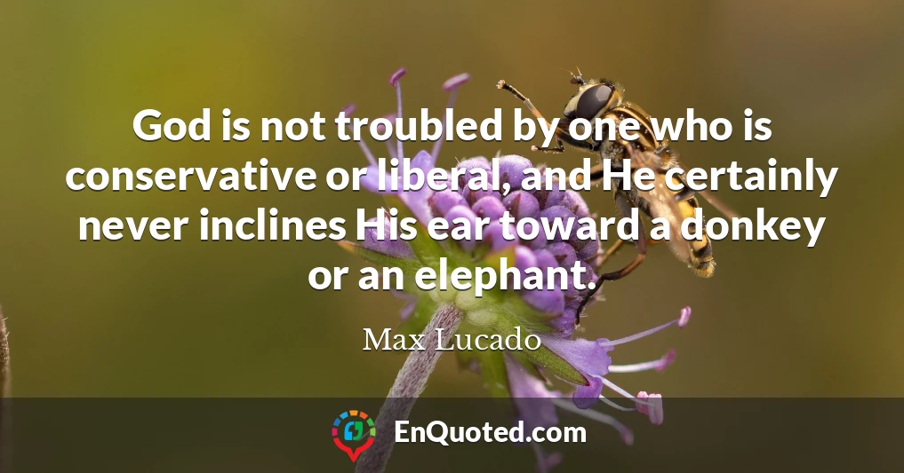 God is not troubled by one who is conservative or liberal, and He certainly never inclines His ear toward a donkey or an elephant.