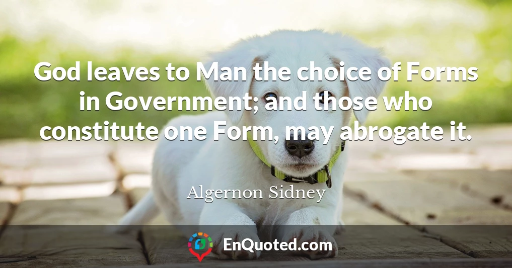 God leaves to Man the choice of Forms in Government; and those who constitute one Form, may abrogate it.
