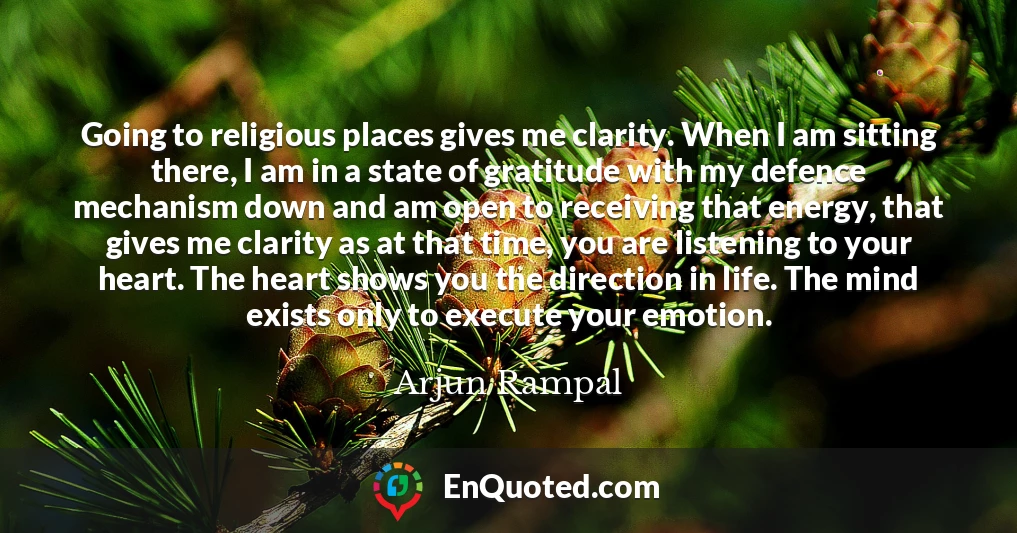 Going to religious places gives me clarity. When I am sitting there, I am in a state of gratitude with my defence mechanism down and am open to receiving that energy, that gives me clarity as at that time, you are listening to your heart. The heart shows you the direction in life. The mind exists only to execute your emotion.