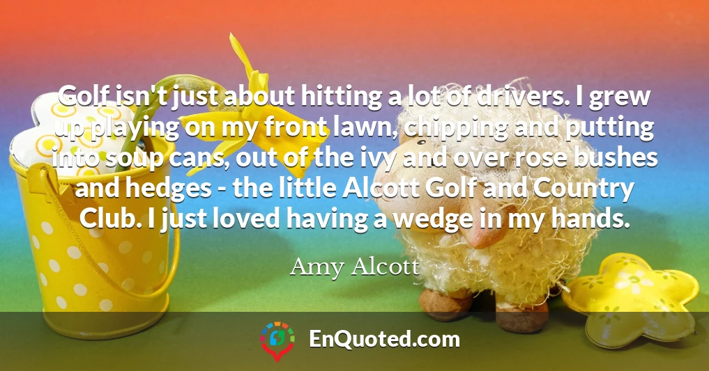 Golf isn't just about hitting a lot of drivers. I grew up playing on my front lawn, chipping and putting into soup cans, out of the ivy and over rose bushes and hedges - the little Alcott Golf and Country Club. I just loved having a wedge in my hands.