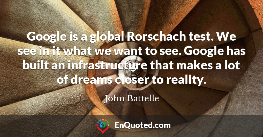 Google is a global Rorschach test. We see in it what we want to see. Google has built an infrastructure that makes a lot of dreams closer to reality.
