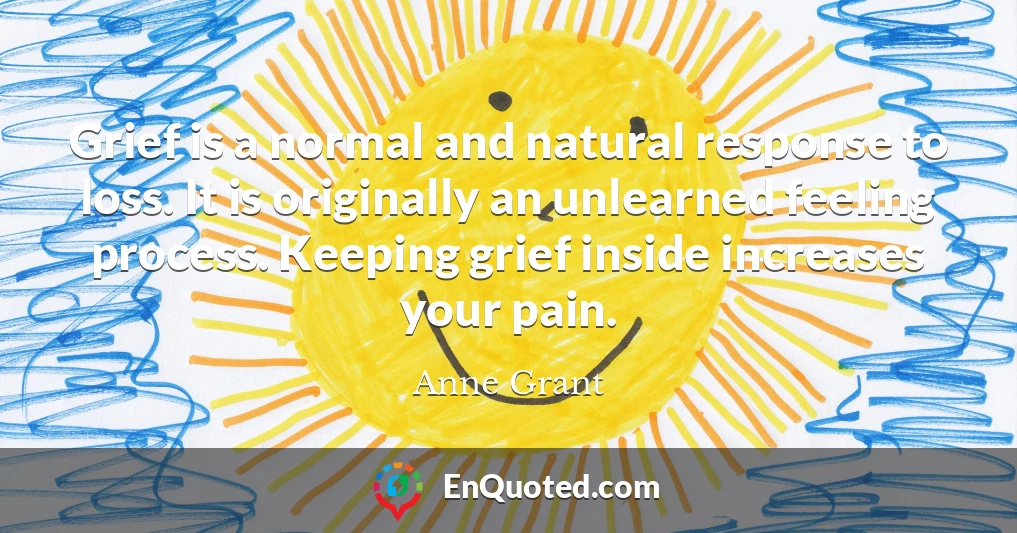 Grief is a normal and natural response to loss. It is originally an unlearned feeling process. Keeping grief inside increases your pain.