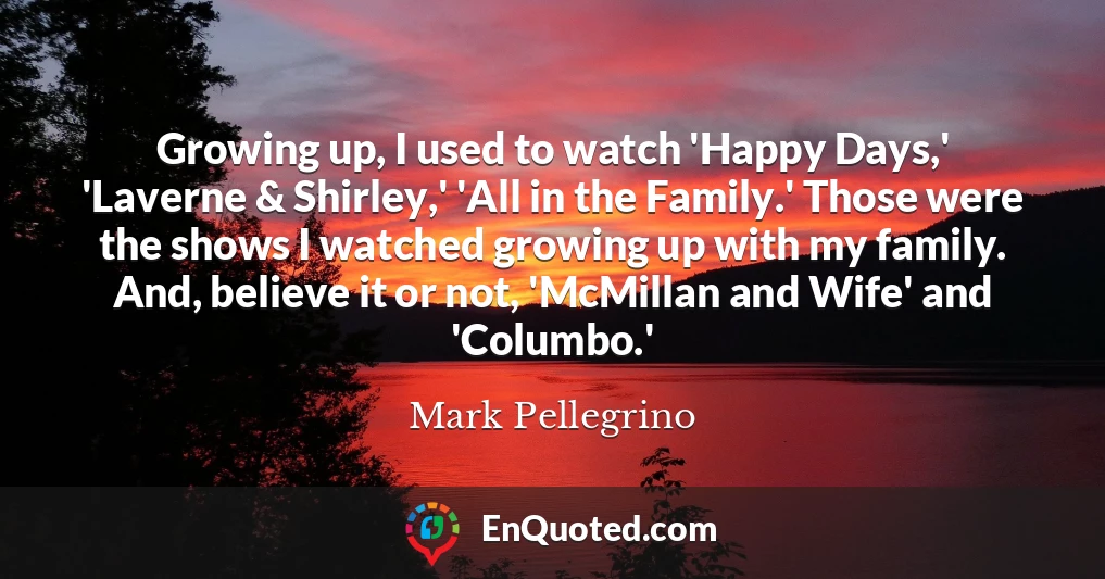 Growing up, I used to watch 'Happy Days,' 'Laverne & Shirley,' 'All in the Family.' Those were the shows I watched growing up with my family. And, believe it or not, 'McMillan and Wife' and 'Columbo.'