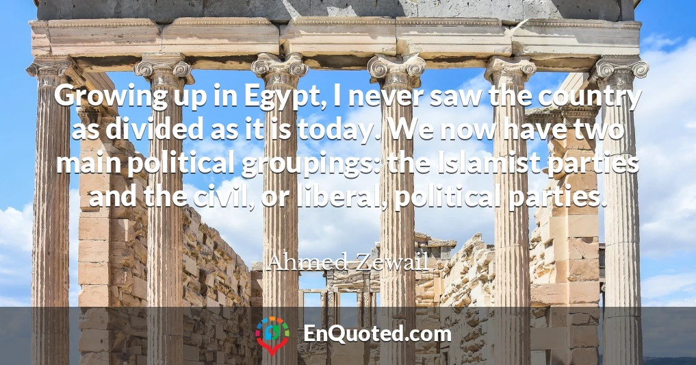 Growing up in Egypt, I never saw the country as divided as it is today. We now have two main political groupings: the Islamist parties and the civil, or liberal, political parties.