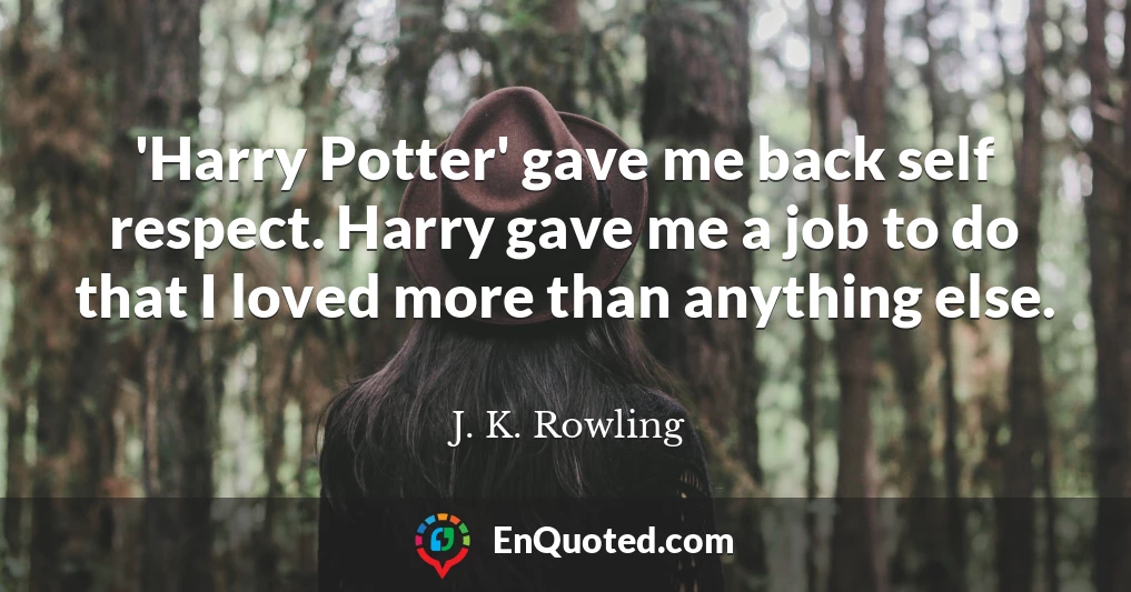 'Harry Potter' gave me back self respect. Harry gave me a job to do that I loved more than anything else.