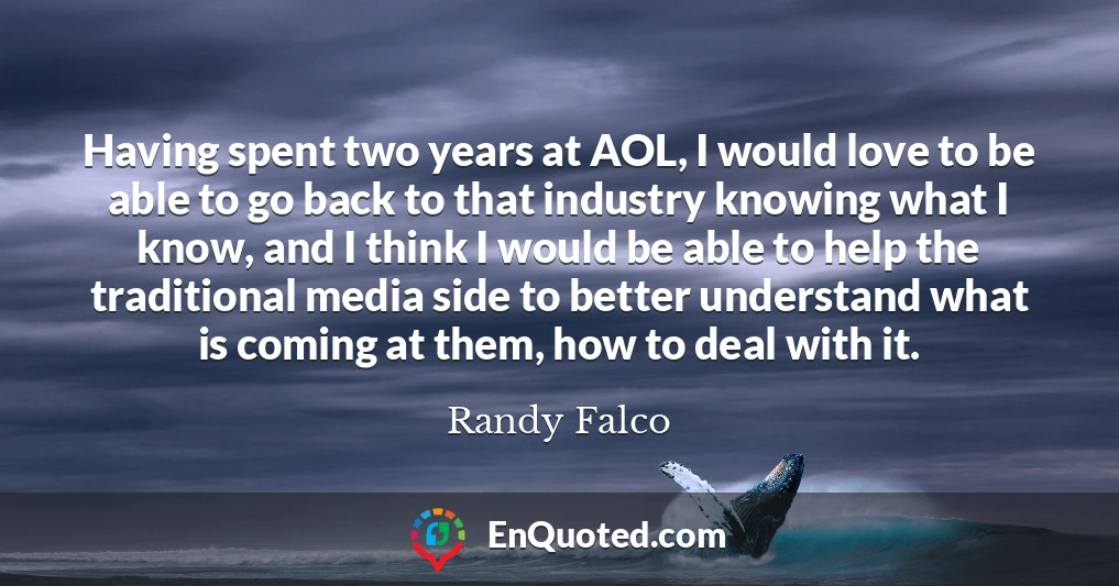 Having spent two years at AOL, I would love to be able to go back to that industry knowing what I know, and I think I would be able to help the traditional media side to better understand what is coming at them, how to deal with it.