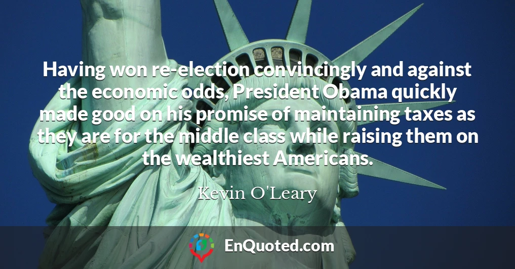 Having won re-election convincingly and against the economic odds, President Obama quickly made good on his promise of maintaining taxes as they are for the middle class while raising them on the wealthiest Americans.