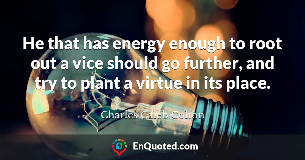 He that has energy enough to root out a vice should go further, and try to plant a virtue in its place.
