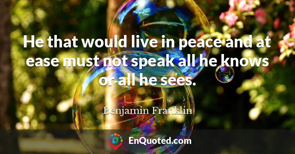 He that would live in peace and at ease must not speak all he knows or all he sees.