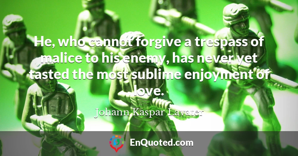 He, who cannot forgive a trespass of malice to his enemy, has never yet tasted the most sublime enjoyment of love.