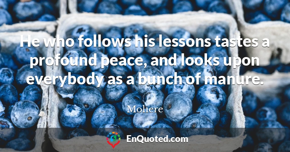 He who follows his lessons tastes a profound peace, and looks upon everybody as a bunch of manure.