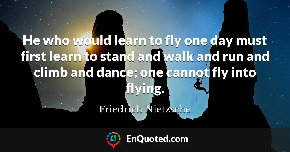 He who would learn to fly one day must first learn to stand and walk and run and climb and dance; one cannot fly into flying.