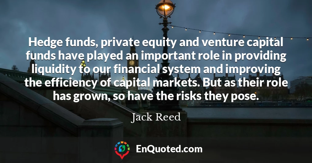 Hedge funds, private equity and venture capital funds have played an important role in providing liquidity to our financial system and improving the efficiency of capital markets. But as their role has grown, so have the risks they pose.