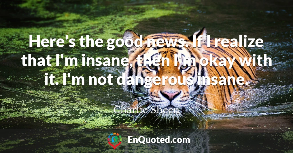 Here's the good news. If I realize that I'm insane, then I'm okay with it. I'm not dangerous insane.