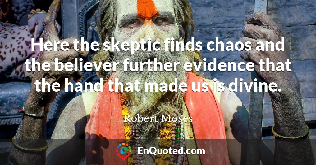 Here the skeptic finds chaos and the believer further evidence that the hand that made us is divine.