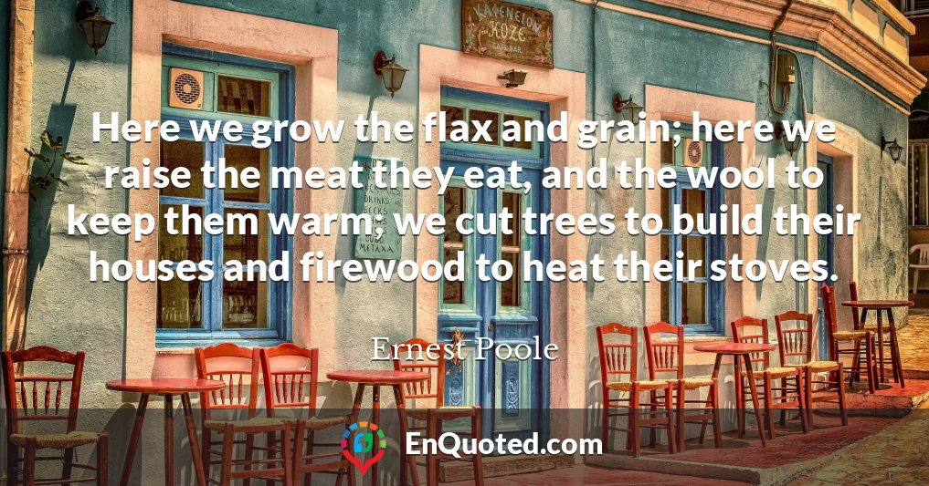 Here we grow the flax and grain; here we raise the meat they eat, and the wool to keep them warm; we cut trees to build their houses and firewood to heat their stoves.
