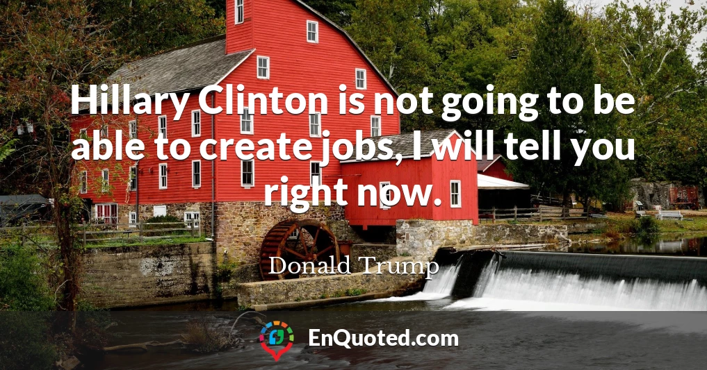 Hillary Clinton is not going to be able to create jobs, I will tell you right now.