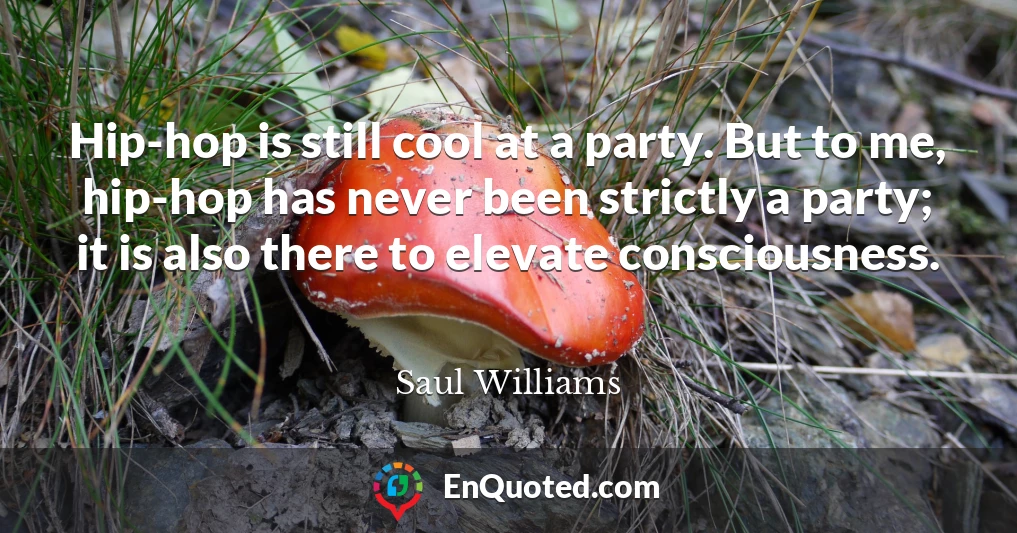 Hip-hop is still cool at a party. But to me, hip-hop has never been strictly a party; it is also there to elevate consciousness.