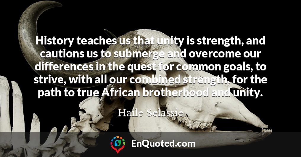 History teaches us that unity is strength, and cautions us to submerge and overcome our differences in the quest for common goals, to strive, with all our combined strength, for the path to true African brotherhood and unity.