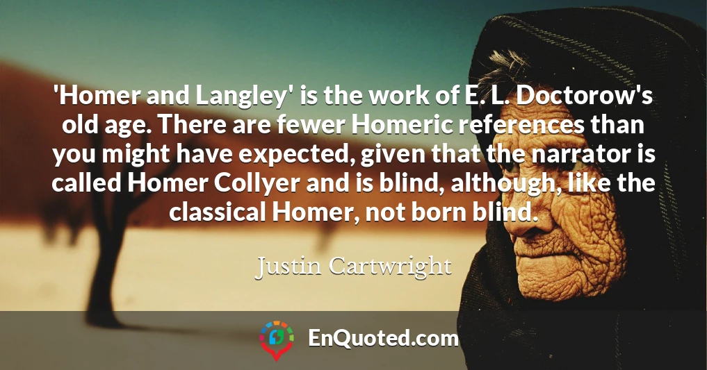'Homer and Langley' is the work of E. L. Doctorow's old age. There are fewer Homeric references than you might have expected, given that the narrator is called Homer Collyer and is blind, although, like the classical Homer, not born blind.