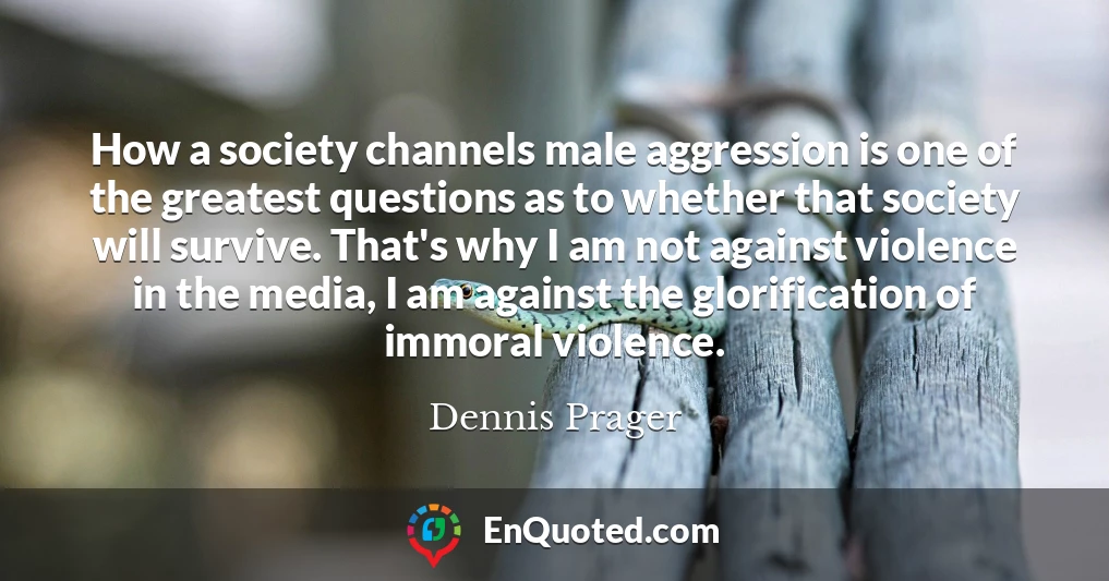 How a society channels male aggression is one of the greatest questions as to whether that society will survive. That's why I am not against violence in the media, I am against the glorification of immoral violence.