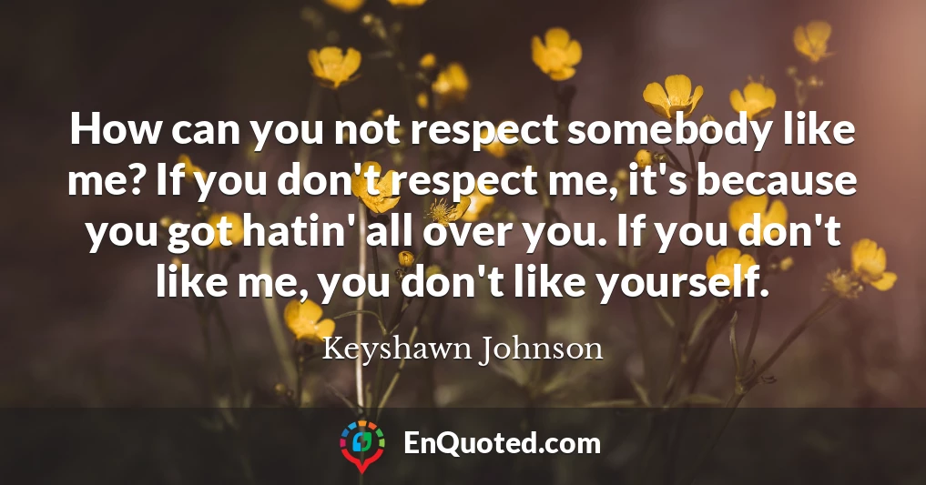 How can you not respect somebody like me? If you don't respect me, it's because you got hatin' all over you. If you don't like me, you don't like yourself.