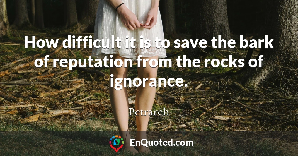 How difficult it is to save the bark of reputation from the rocks of ignorance.