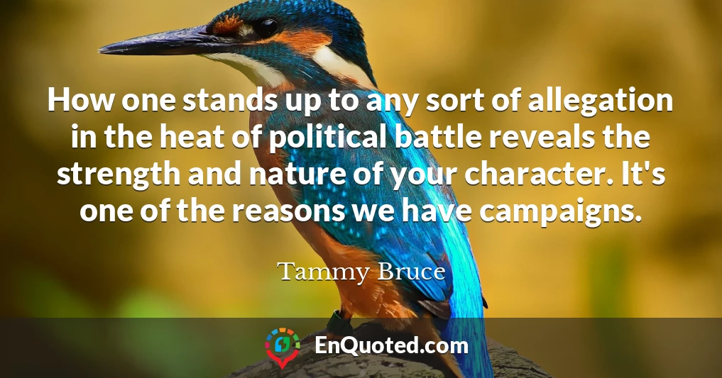 How one stands up to any sort of allegation in the heat of political battle reveals the strength and nature of your character. It's one of the reasons we have campaigns.
