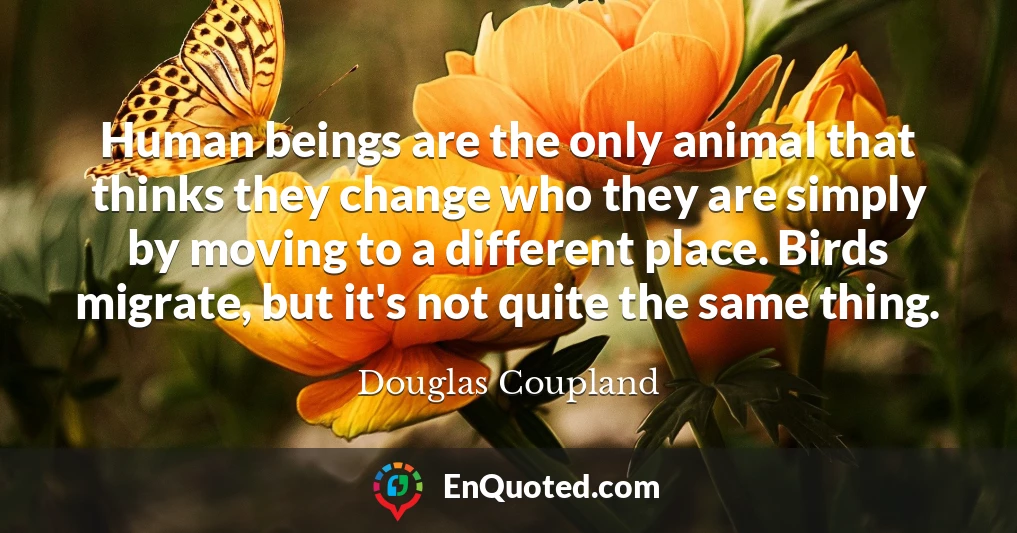Human beings are the only animal that thinks they change who they are simply by moving to a different place. Birds migrate, but it's not quite the same thing.