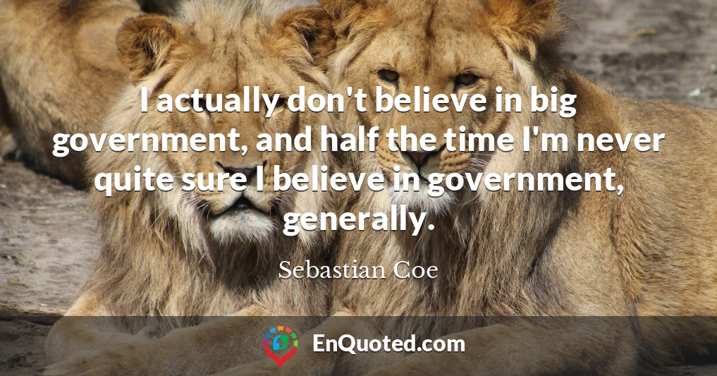 I actually don't believe in big government, and half the time I'm never quite sure I believe in government, generally.