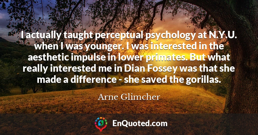 I actually taught perceptual psychology at N.Y.U. when I was younger. I was interested in the aesthetic impulse in lower primates. But what really interested me in Dian Fossey was that she made a difference - she saved the gorillas.