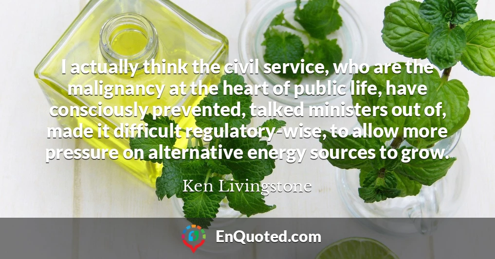 I actually think the civil service, who are the malignancy at the heart of public life, have consciously prevented, talked ministers out of, made it difficult regulatory-wise, to allow more pressure on alternative energy sources to grow.