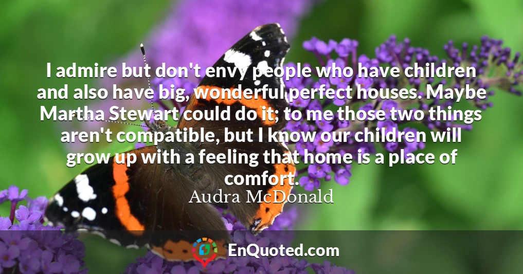 I admire but don't envy people who have children and also have big, wonderful perfect houses. Maybe Martha Stewart could do it; to me those two things aren't compatible, but I know our children will grow up with a feeling that home is a place of comfort.