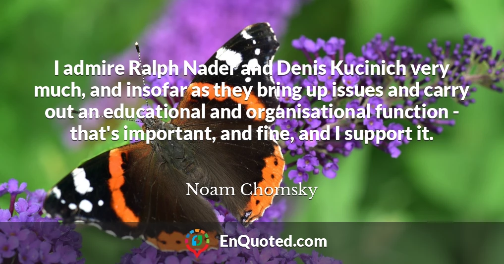 I admire Ralph Nader and Denis Kucinich very much, and insofar as they bring up issues and carry out an educational and organisational function - that's important, and fine, and I support it.