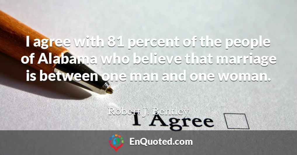 I agree with 81 percent of the people of Alabama who believe that marriage is between one man and one woman.