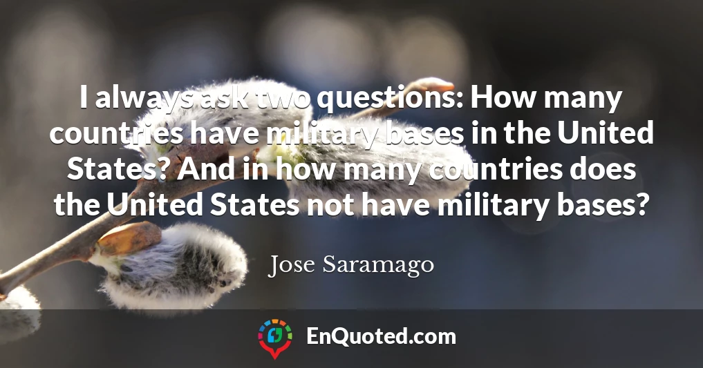 I always ask two questions: How many countries have military bases in the United States? And in how many countries does the United States not have military bases?