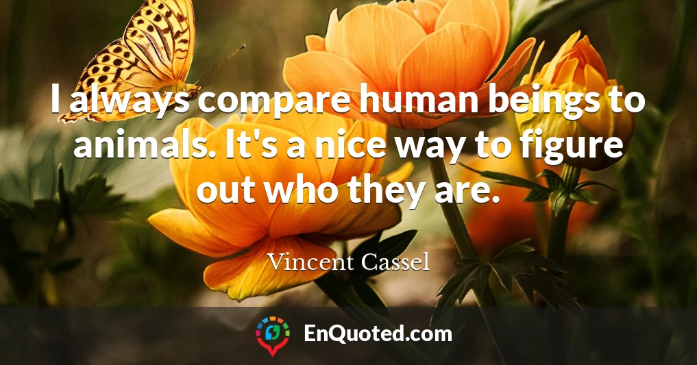 I always compare human beings to animals. It's a nice way to figure out who they are.