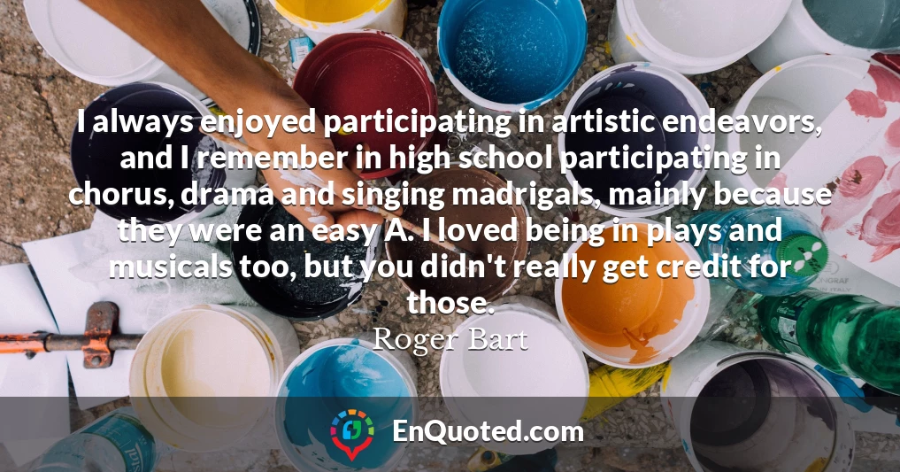 I always enjoyed participating in artistic endeavors, and I remember in high school participating in chorus, drama and singing madrigals, mainly because they were an easy A. I loved being in plays and musicals too, but you didn't really get credit for those.